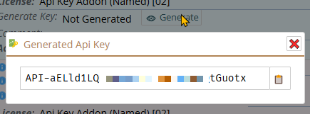 Shows generated API Key dialog