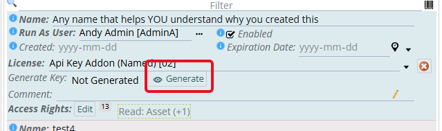 Shows the Generate button on a created API key record