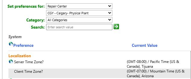 Shows server and client time zone