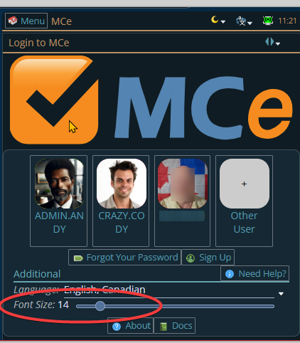 Shows adjust text etc.., size when it is too small to read