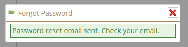 Shows message that your reset email has been sent.