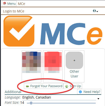 Shows MCe standard Forgot password screen