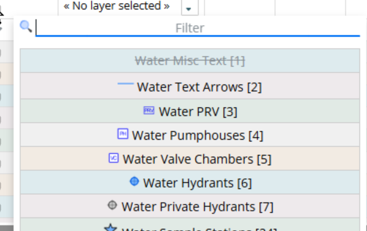 Shows greyed out layers