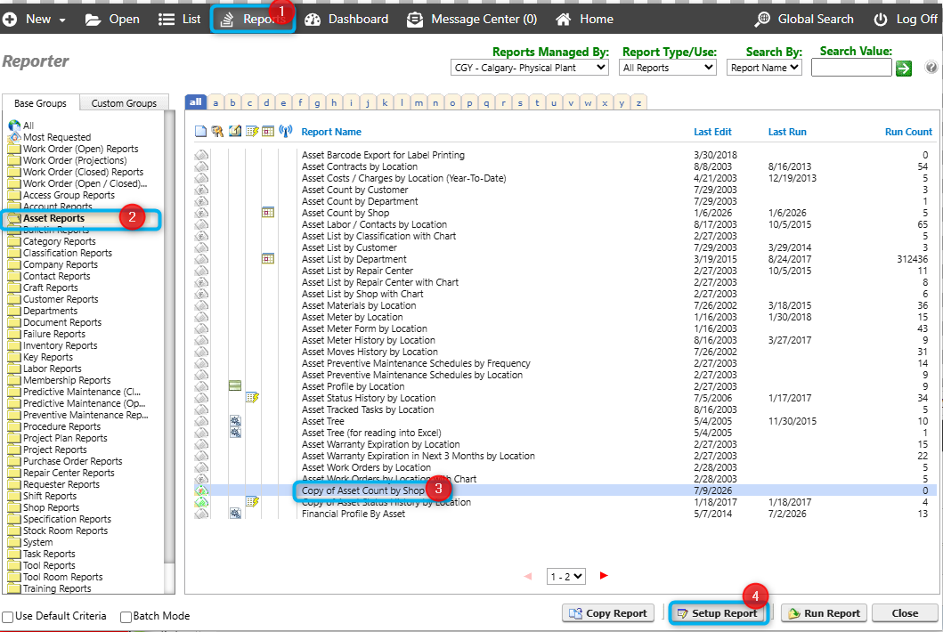 Steps to select a Report