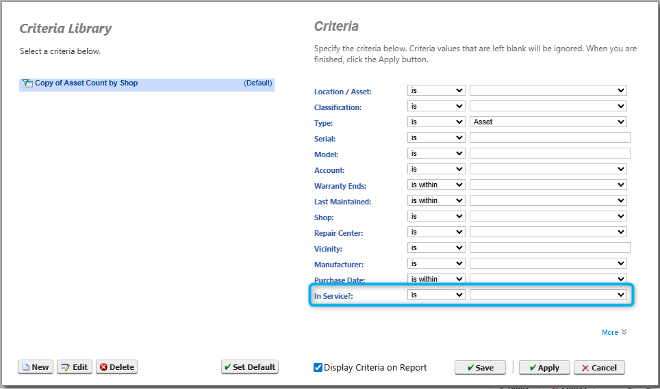Showing Report Criteria