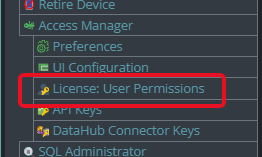 Shows License User Permissions button from Main menu