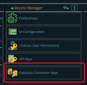 shows datahub connector keys button from access manager menu