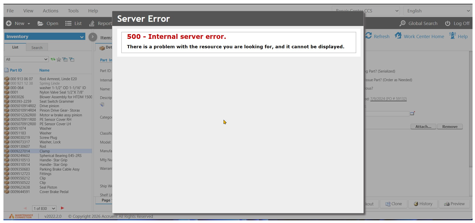 Shows 500 internal server error