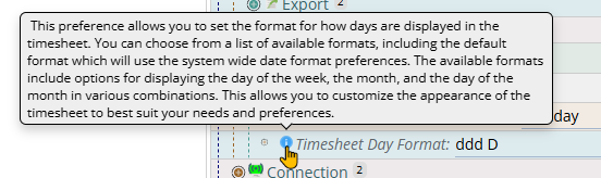 Shows the info help on the Day format