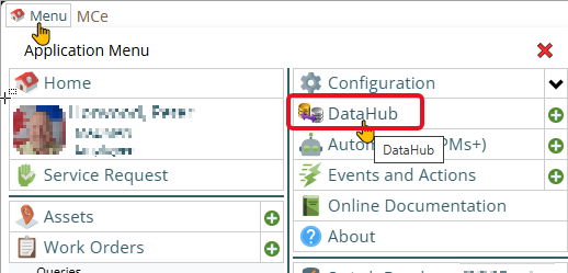 Shows choosing the DataHub