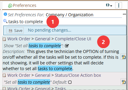 How to find the set all tasks to complete hide or show by searching