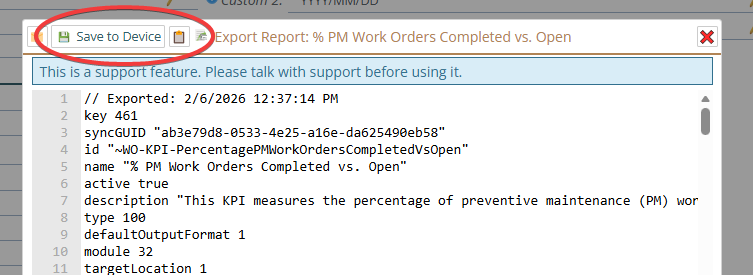 Shows how to save the report definition to your device