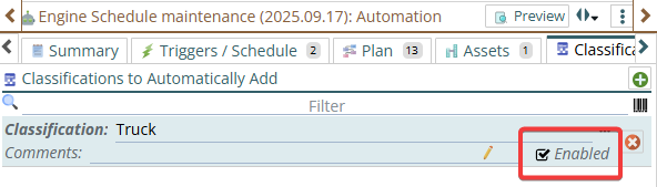 Shows that only the listed classifications will be added to the automation when a new asset is created or imported