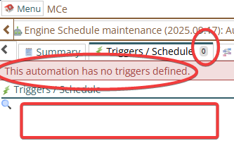 Shows an Automation (such as PM) that has no schedule for creating work orders