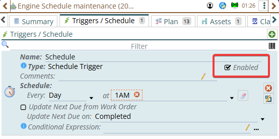 Shows an Automation (such as PM) that is enabled so it can create work orders