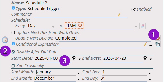 If the automation has a target start date, it won't create work order for before that date