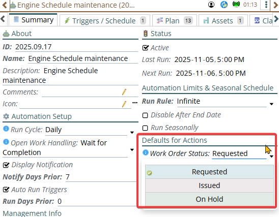 Shows the state of the created work orders