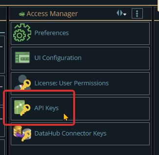 shows choosingAPI keys from the access manager