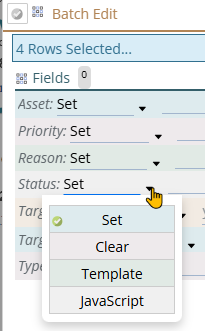 shows the options for changing the selected WOs