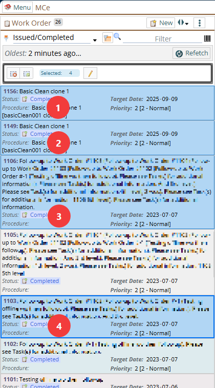 Shows 4 rows selected for batch editing