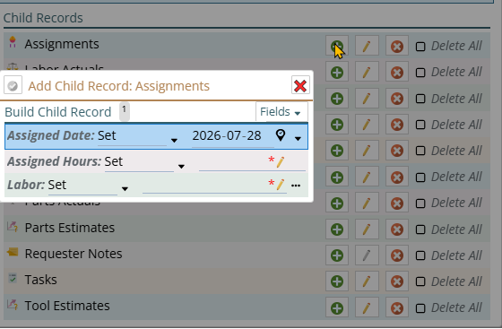 Shows assignment child selection