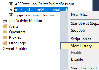 Shows how to see mcRegistrationSa history to look for any problems there