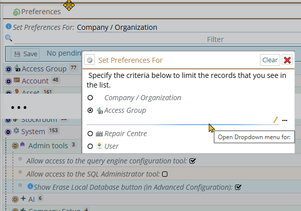 Shows preference for SQL Administrator tool
