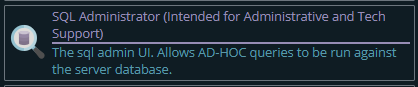 Shows the Configuration menu SQL Administrator button