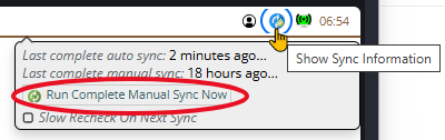 Shows how to force running a complete manual sync now