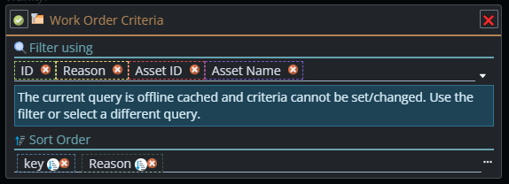 Shows the WO criteria when in an offline list