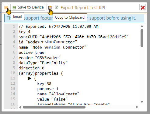 Shows emailing, Saving to device or copying the .kdl to memory