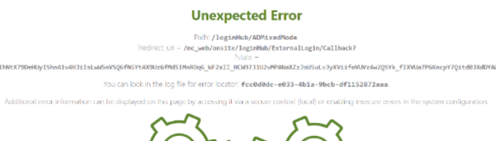 Shows a unexpected error, because of security reasons no more details can be shown directly