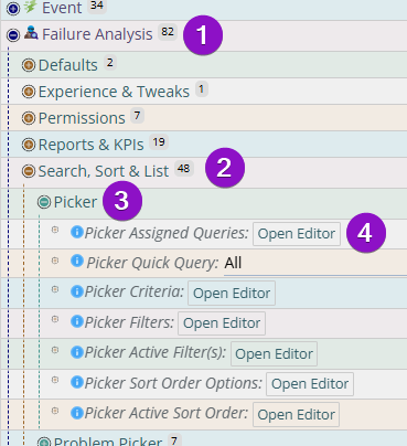 Shows preferences for editing the picker assigned Queries