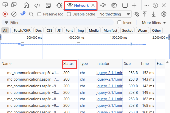 shows results in network tab since last clear or since you loaded the network tab
