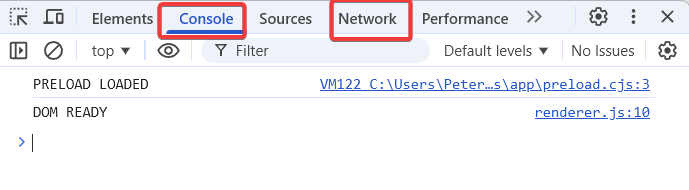 Shows the console and network tabs on a Mac
