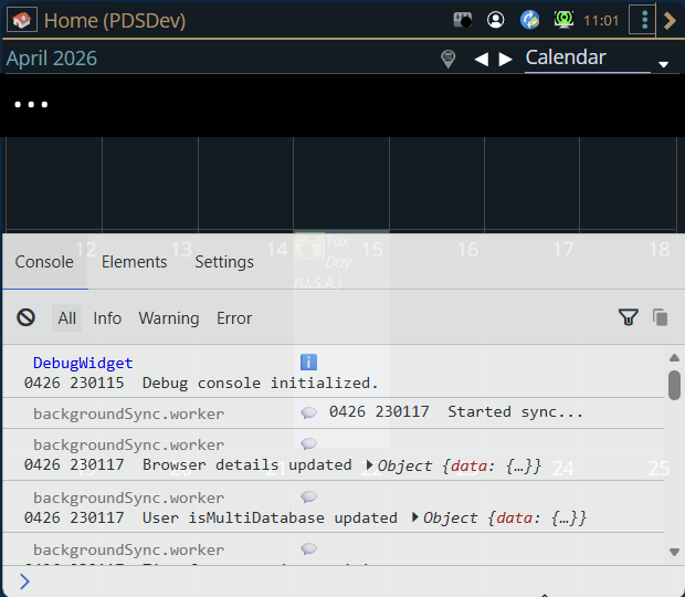 Shows display of developer console