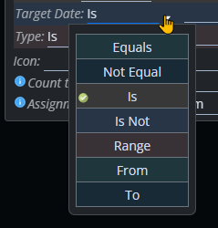 Shows the choices when the data type is a date