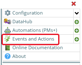 Shows Events and Actions on the main menu