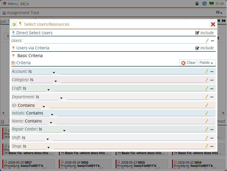 Shows setting up to assign work orders