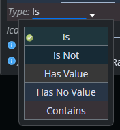 Shows the choices when the data type is a string