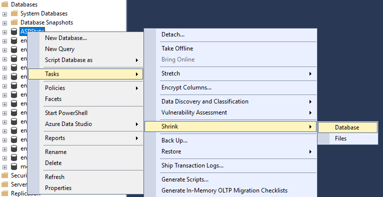 SSMS for shrinking database