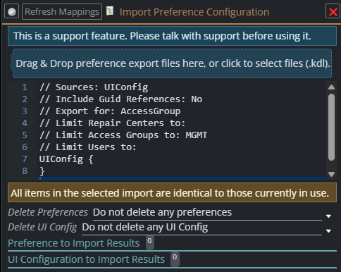 Shows default import screen