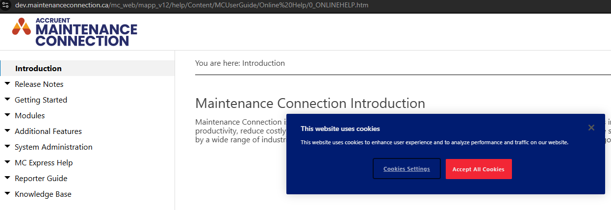 Shows the cookie message