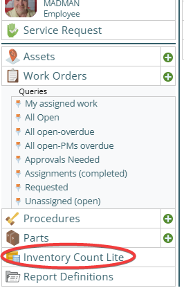 Shows the Inventory Count Lite is on the 1st column of the menu, if you have rights to use it.