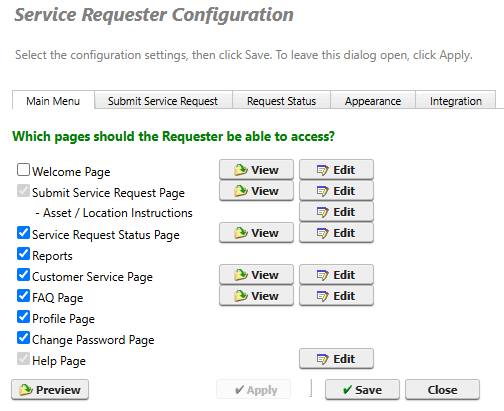 Shows MC Service Requester Configuration page