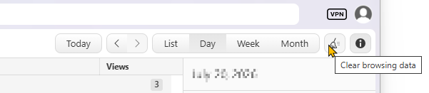 Shows Control H clear option in Vivaldi