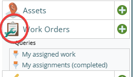Shows green wrench indicating work order module is in technician view