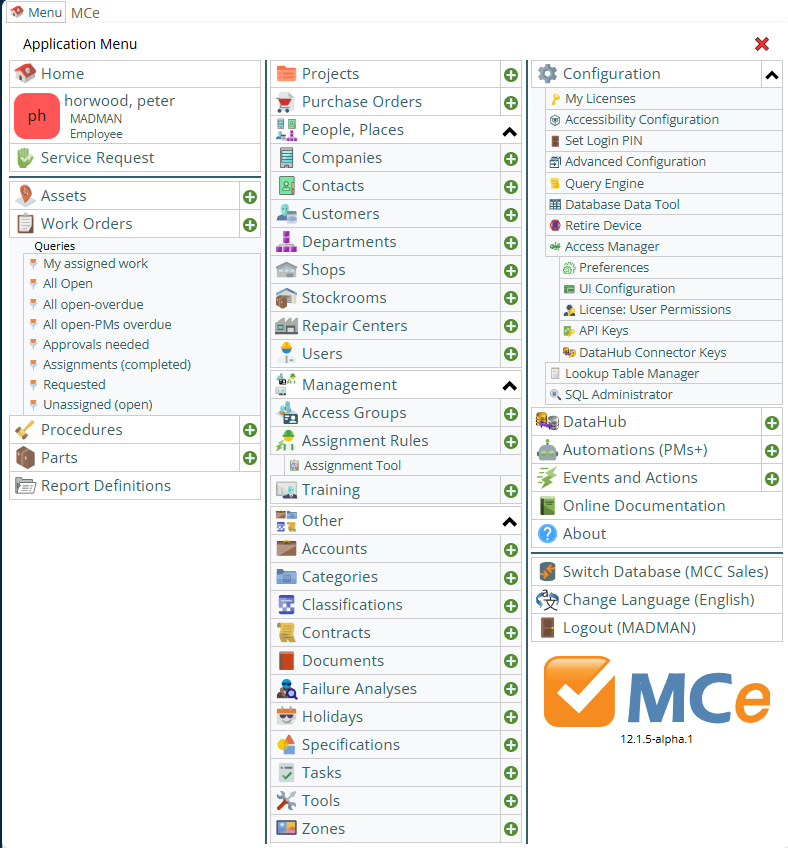 Shows many of the standard MCe MRO options in the menu, but no, not everything