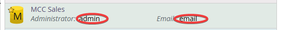 shows where the admin and admin email show up on login