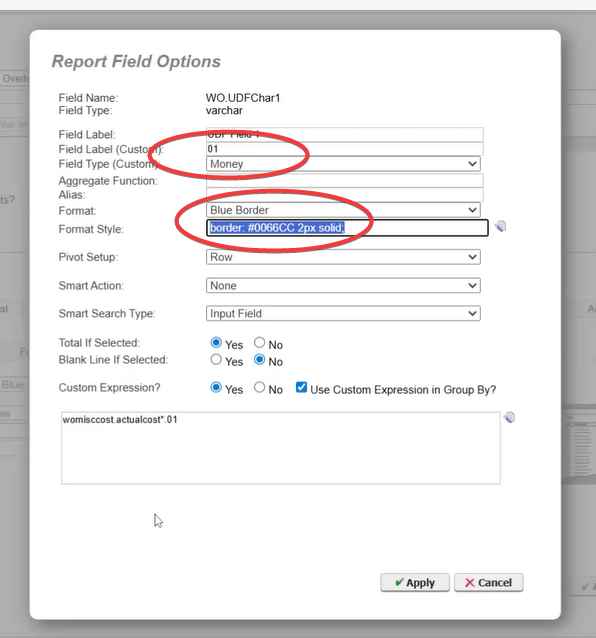Shows some report fields that don't get copied when cloning a report